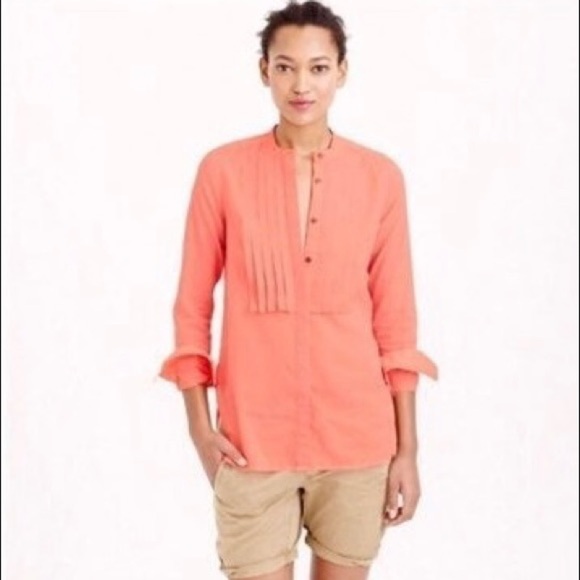 J.Crew Neon Coral Grosgrain Grain Ribbon Long Sleeve Blouse Size 0 - Picture 1 of 15